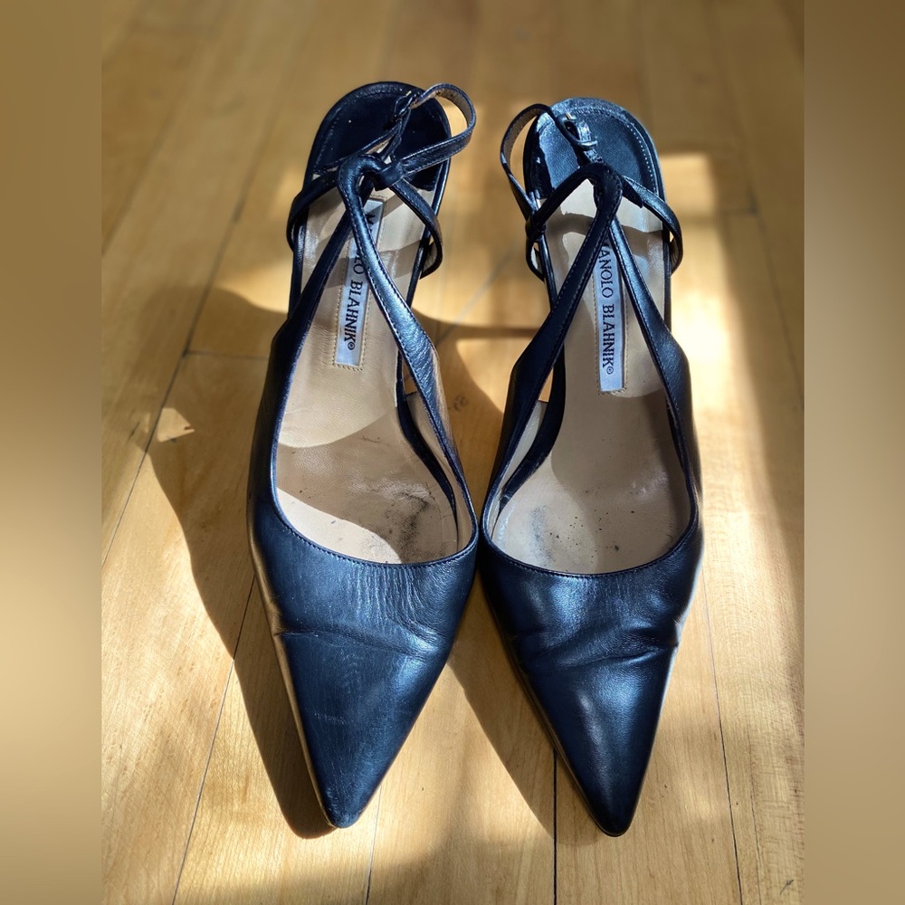 Manolo Blahnik black slingback pumps size 39